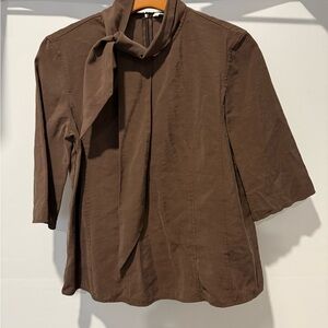 Brown Tie Front Blouse with Relaxed Fit